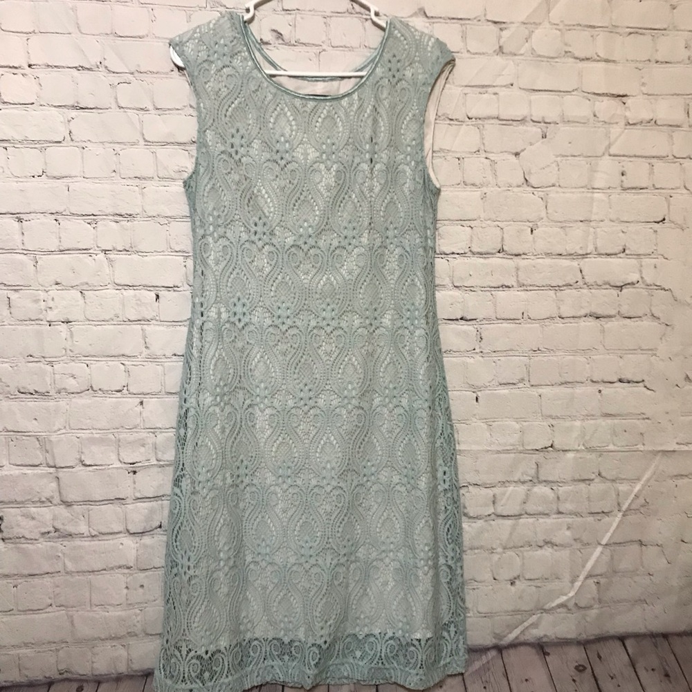 Connected Apparel Light Blue Lace Midi Dress